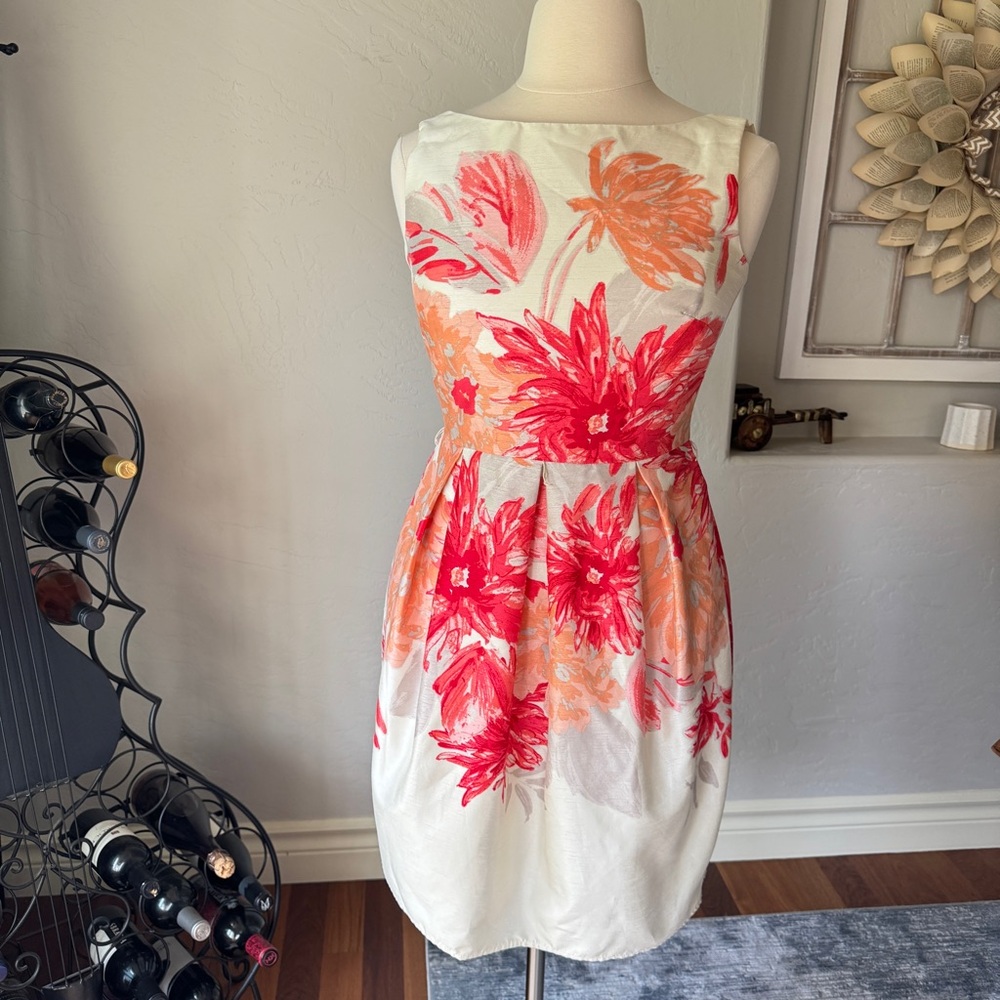 Jessica Howard Dress Women's Pink Floral Print Pleated Sleeveless Midi Dress 12